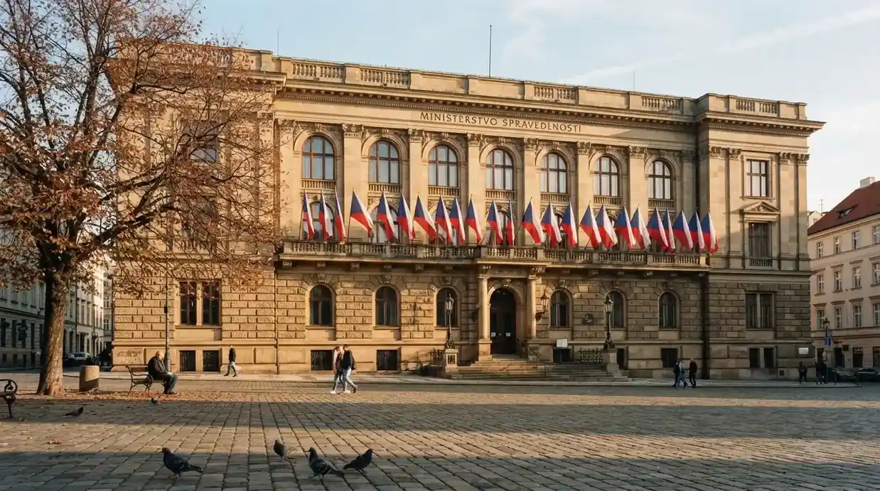 Historická úřední budova s vlajkami na slunečném náměstí — bonus za založení účtu casino