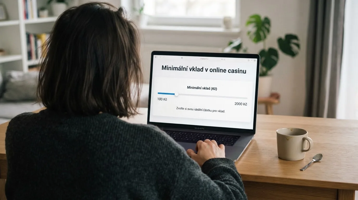 Člověk u notebooku čte informační stránku o online hazardu v Česku — casino minimální vklad 1, 5, 10 euro